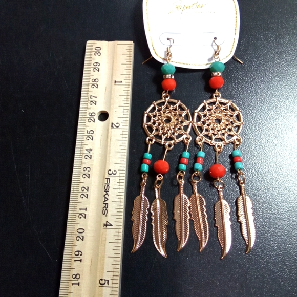 Long Feather Dream Catcher Hook Earrings - Picture 6 of 7